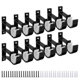 Gudui 12 Pack Curtain Rod Bracket, Heavy Duty Curtain Rod Holders Black Curtain Rod Hooks for 1 Inch Drape Rods, Single Curtain Rod Brackets Rod Hangers Support for Wall