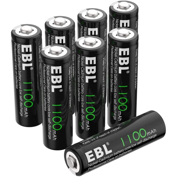 EBL AA Rechargeable Batteries, 1.2V 1100mAh High Capacity Ni-CD AA Battery for Solar Garden Lights (Pack of 8)