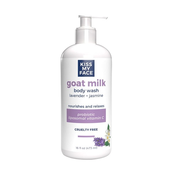 Kiss My Face Goat Milk Body Wash - Lavender & Jasmine Body Wash with Goat Milk and Argan Oil – 16 Ounce Bottle (Lavender & Jasmine, Pack of 1)