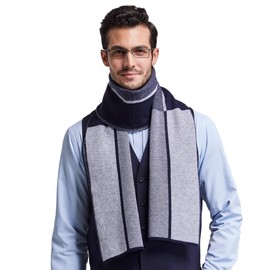 RIONA Men's 100 Australian Merino Wool Scarf Knitted Soft Warm Neckwear (Blue)