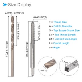 CoCud Tap and Drill Bit Set 6-40 UNF 2B Tap 2.7 mm Drill Machine Screw Tap and Turn Drill Bit Device Kit - (for Threading Listening Repair) 1 Set