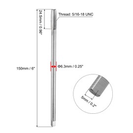 uxcell Thread Milling Taps, 5/16-18 UNC High Speed Steel (HSS) 3 Straight Flutes Machine Screw Thread Threading Tap, 6" Length (Extra Long)
