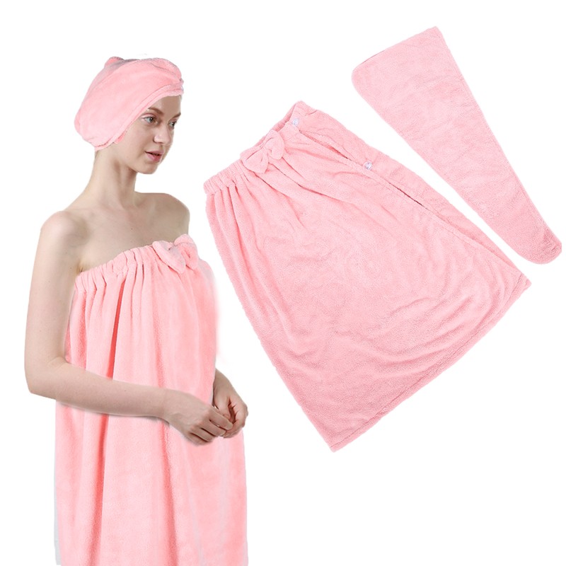 Bath Towel Wrap Coral Fleece Spa Women Adjustable Shower Wrap