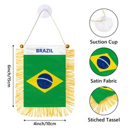 Brazil Fringy Hanging Flag Double Sided Small Mini Brazil Flag Door Window Car Rearview Mirror Decoration 4x6 Inch with Suction Cup
