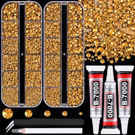 TINKRSTUFF Resin Jelly Rhinestones for Crafting with B7000 Jewelry Glue, 2 Boxes Gold Flatback Crystals with 3Pcs 10ml Glue, Bedazzling Non Hotfix Gems for DIY Tumblers Clothing Shoes Manicure