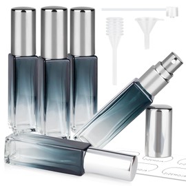 Perfume Refill Bottle, Mini Leak-proof Portable Perfume Travel Refillable Dispenser, 5pcs 10ml Empty Atomizer Sprayer, Pocket Glass Bottle with Funnel and Pipette for Cologne (Gradientblue Sliver)