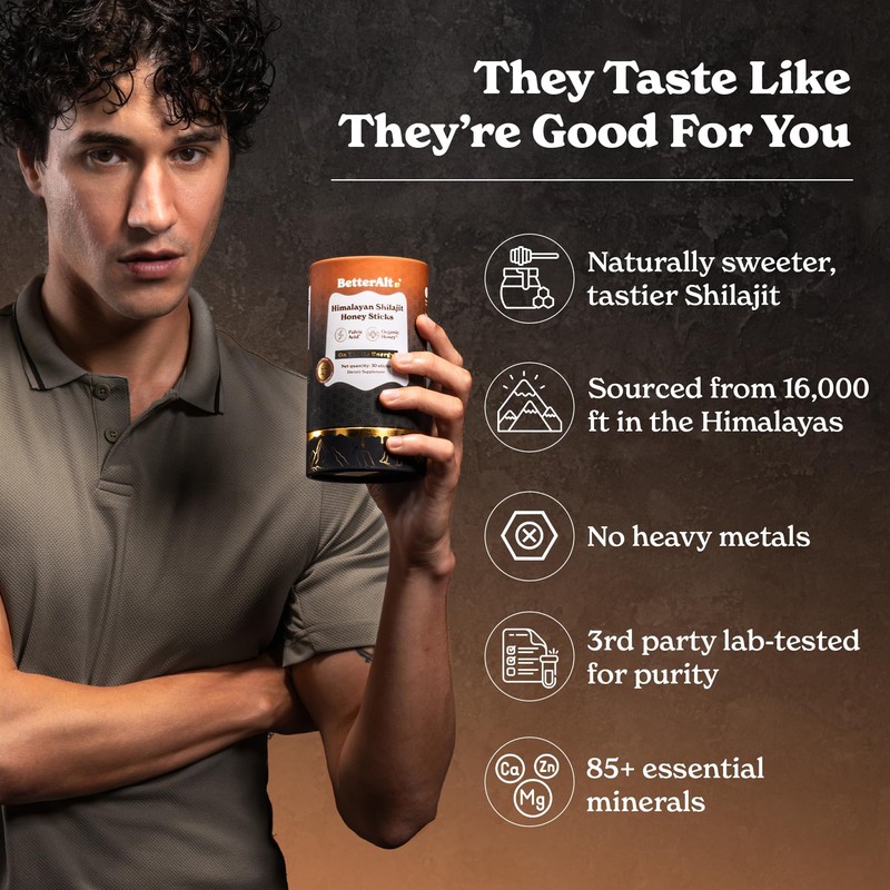 Better Alt Pure Himalayan Shilajit Caramel Honey Sticks with Organic