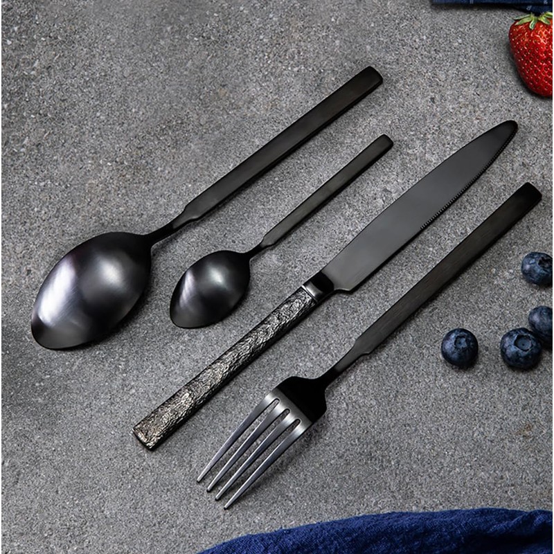 Black Silverware Set for 8 Modern Square Flatware Set Stainless