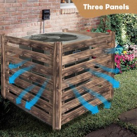 Yokaniwa Air Conditioner Fence Wood Composter Bin 3 Panels 36" L x 36" W x 36 "H Privacy Fence Panels, Pool Equipment Enclosure Outdoor Trash Can Screens, Burnt Brown Color
