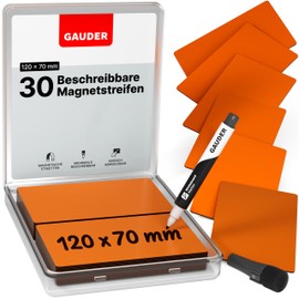 GAUDER GAUDER Magnetstreifen beschreibbar | Magnetschilder zum Beschriften | Magnetkarten für Kanban Board, Whiteboard & Tafel (120 x 70 x 0,8 mm)