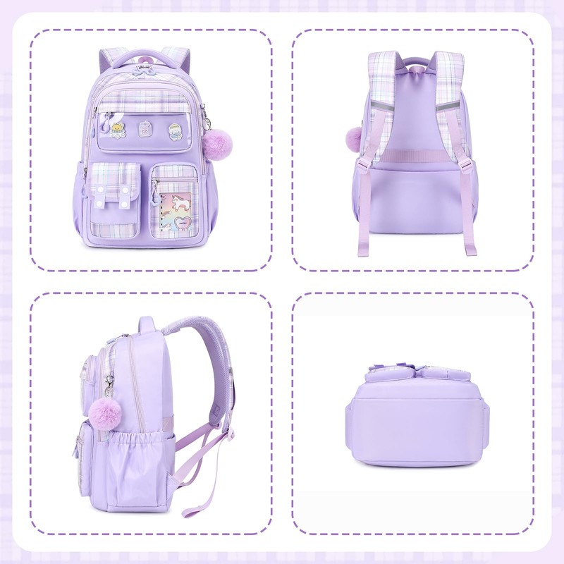 QIXIHU Kids Backpack for Girls, Bookbag for Elementary Students Kawaii