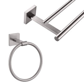 KOKOSIRI 36 Inch Double Towel Bars Towel Rack Bath Towel Rails Towel Ring Bathroom Hand Towel Holder Towel Hanger Wall Mount Brushed Nickel B5005BR-L36+B3010BR