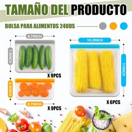 Bolsas Almacenamiento Reutilizables para Alimentos, 24 Piezas de Bolsas Herméticas para Alimentos, Bolsas para Congelar Alimentos, con 3 Tamaños, para Sándwiches, Frutas, Verduras, Aperitivos y Carne