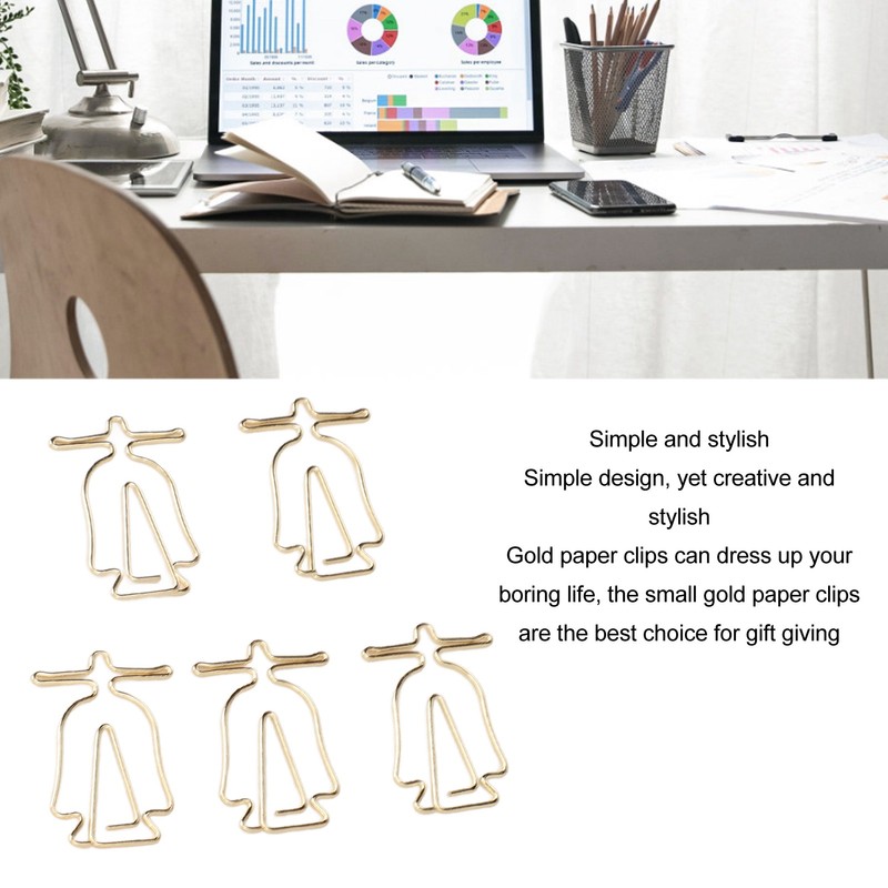 100Pcs Gold Paper Clips Cute Shape Stainless Steel Multifunction Metal