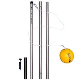 Park & Sun Sports Permanent Outdoor Tetherball Set with Accessories (3-Piece Pole) yellow/silver