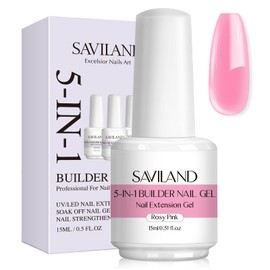 Saviland 5 in 1 Builder Gel 15ml Nail Protection Nail Builder Gel Repair Broken Nails Long Thick Nail Gel for U V/LED (Pink)