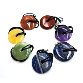 7 Chakra Healing Stone Set Consisting of 7 Genuine Gemstone Doughnuts in Om Aum Jewellery Bag Spirituality India Healing Meditation