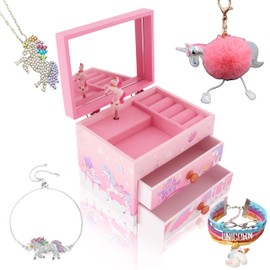 Agitation Unicorn Princess Wooden Musical Jewelry Box - Unicorn Gifts(A-Pink Unicorn8)