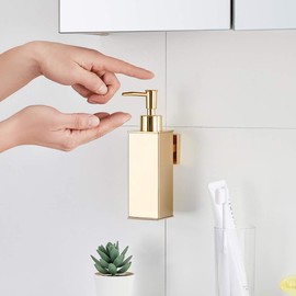 bgl Soap Dispenser Stainless Steel 304 Wall Mount Liquid and Soap Dispenser for Kitchen and Bathroom (gold, square)