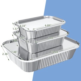 RUIXUE ® Foil Trays with Lids,Aluminium Foil Trays 1750ml/700ml/410ml/10pcs Each,Reusable Baking Cooking,Roasting,Baking,Frying. (M-30pack w/Lids)
