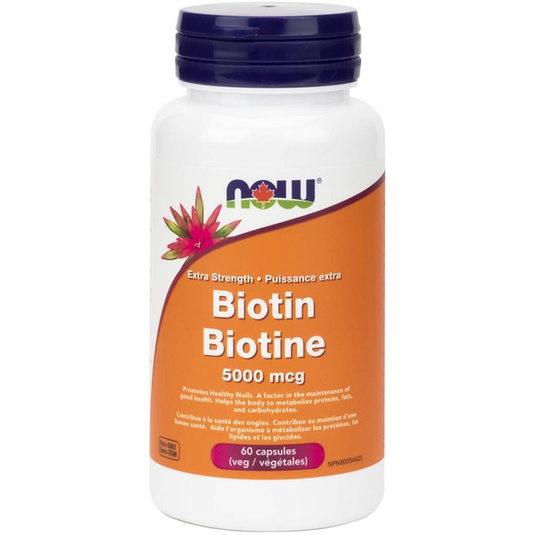 NOW Biotin, 5000mcg, 60 V-Caps, 60 Vegetable Capsules