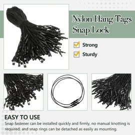 Shappy Pack of 100 Nylon Cord for Hanging Labels, Disposable Price Nylon Cord with Snap Fastener for Attaching Labels Safety Labels Attachment Hook Cord for Clothes (White and Black)