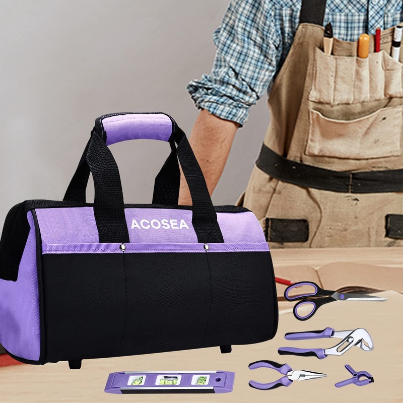 ACOSEA Purple Tool Bag,13 Inch Wide Mouth Open Tool Organizer