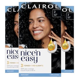 Clairol Nice'n Easy Permanent Hair Dye, 2 Black Hair Color, Pack of 3