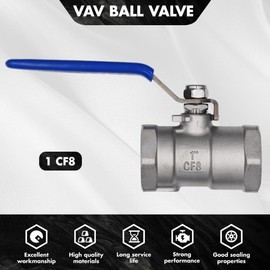 VAV 1Inch Ball Valve,Heavy Duty 304 Stainless Steel,Standard Port with Blue Vinyl Insulation Handle, NPT Female x Female Thread, 1000 WOG for Water, Oil, and Gas with Lockable Lever (1" 1P 2 pcs)