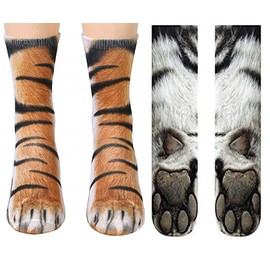 Animal Paws Socks - Funny 3D Animal Socks Crazy Cat Tiger Dog Paw Crew Socks Novelty Socks Gag Gifts White Elephant Gift Exchange