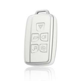 OFF WE GO Car Key Cover Case Car Key Fob for Land Rover BLand Rover Defender Discovery Freelander Range Rover Sport Jaguar XE XF XJ F-Pace Full Protection 5 buttons Car Key Holder Box, White Silver