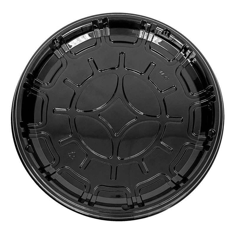 PACTOGO 18" Round Black Plastic Cater Trays with Clear Dome