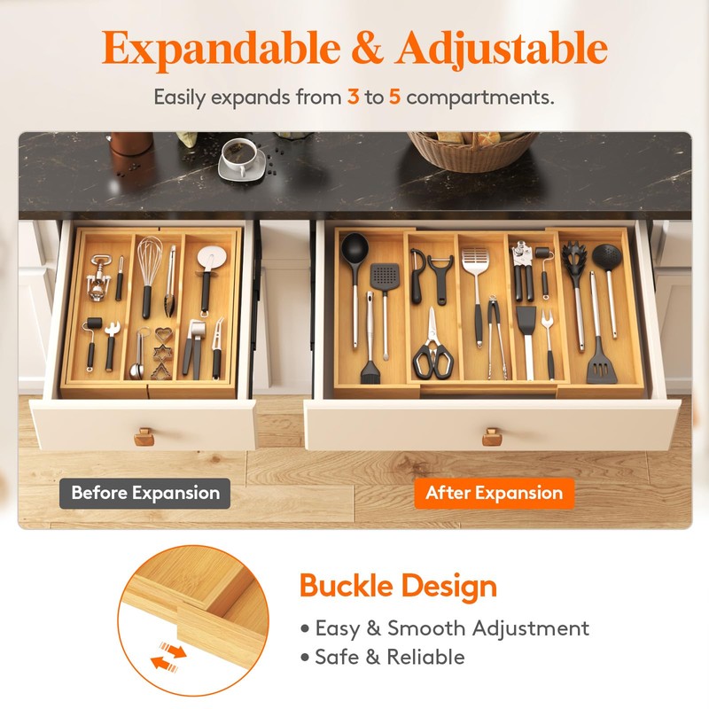 Lifewit Utensil Organizer for Kitchen Drawer, Expandable Cooking Utensil Tray,