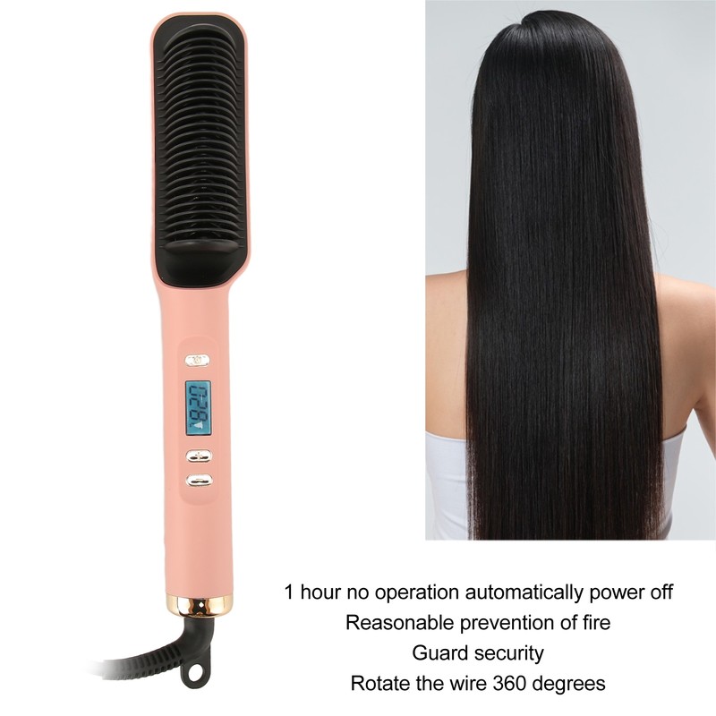 Hair Straightening Brush PTC Even Heating LCD Hair Straightener Brush