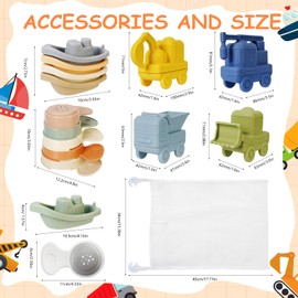 Badewannenspielzeug, 15 Stück Badespielzeug ab 1 Jahr Silikon - Wasserspielzeug Kinder mit Kraftfahrzeuge Boote Badelöffeln, Geschenke für Babys Jungen Mädchen 1 2 3 Jahre