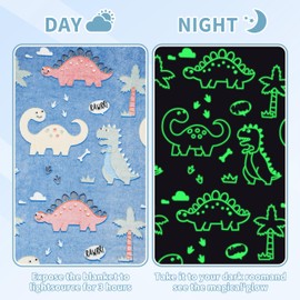 Catalonia Classy Blue Glow Dino Cuddly Blanket, Children's Blanket, Gifts for Girls, Children, Teenagers, Fleece Blanket for Sofa, Couch, Bed, 150 x 130 cm