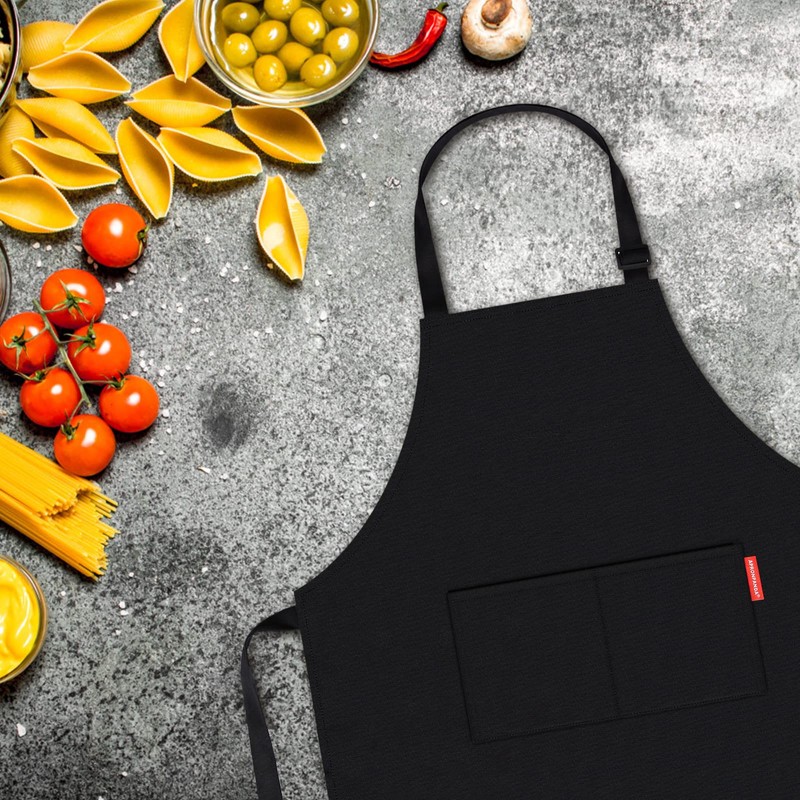 APRONPANDA Professional Adjustable Black 100% Cotton Apron with 2 Pockets