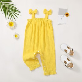 CVXV Newborn Baby Girl Sunsuit Coverall Infant Baby Girls Sleeveless Cotton Romper Jumpsuit,Yellow,0-3 Months