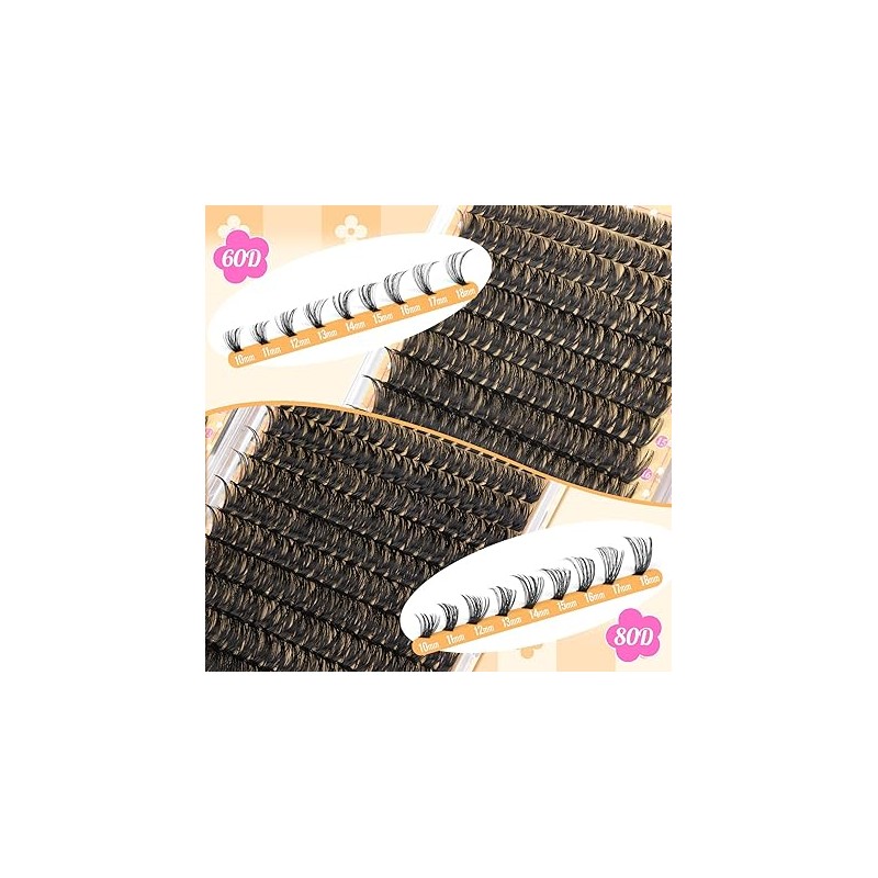 calphdiar Lash Clusters 60D+80D Thick Individual Eyelashes 480PCS Wispy Cluster