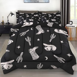 Pamnest Comforter Set Twin Size, Western Cactus Cowboy Soft 2 Pcs Bedding for Kids and Adults, Boho Cowgirl American Comforter Set with Pillowcase, for Bedroom Bed Decor