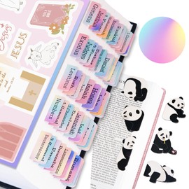 Bible Tabs with Magnetic Panda Bookmark, Bible Tabs for Women, Laminated Bible Tabs, Christian Gifts, Large Print Bible Tabs with Unique Sticker, Index Tabs Labels, Bible Study Supplies (Rainbow)