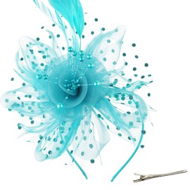 AQOKKA Women Fascinators Hats Kentucky Derby Flower Mesh Feather Fascinators with Headband and Clip Tea Party Headwear for Women and Girls