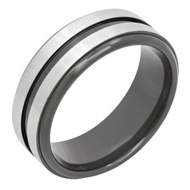 Men’s Stainless Steel 8mm Twotone Black Wedding Band Ring Size 6