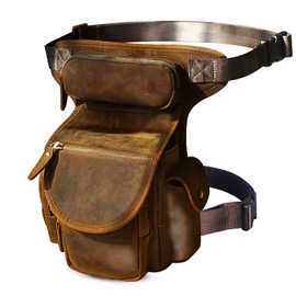 Le'aokuu Men's Genuine Leather Shoulder Bag Belt Bag Leg Bag Leg Bag Hip Bag Drop Leg Thigh Bag Motorcycle Cycling Messenger Bag 3109 (3109 Brown)