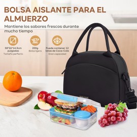 Bolsa de Almuerzo,Lonchera termica para mujer Hombre,Bolsa para el Almuerzo Prueba de Fugas, Impermeable y Térmica,Gran capacidad,Correa Ajustable Para Hombro,para Picnic,oficina,Camping (negro)