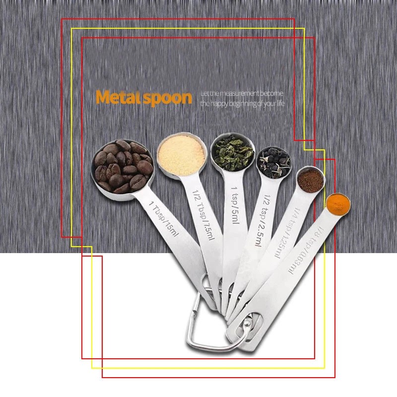 TechTongda Brand New 6 pcs Stainless Steel Measuring Spoons Set