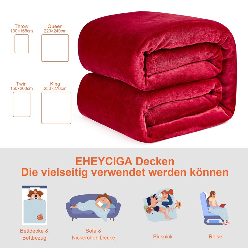 EHEYCIGA Fleece Blanket Red Throws for Sofas Fluffy Warm Soft