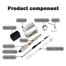 HysiPrui 0.2mm Ceramic Upgrade Kobra 3 Hotend Assembled Extruder Printhead Kit - 3D Printer Hot End Replacement with 0.2mm Hardened Steel Nozzle, Heat Sink Heating Cartridge for Kobra 3/Kobra 3 Combo