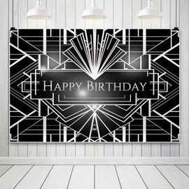 Uiiooazy 5x3ft Black Birthday Backdrop Photograph White Grey Geometric Photo Backdrop Happy Birthday Background Photography for Boys Men Birthday Party Photo Booth Shoot Studio Props