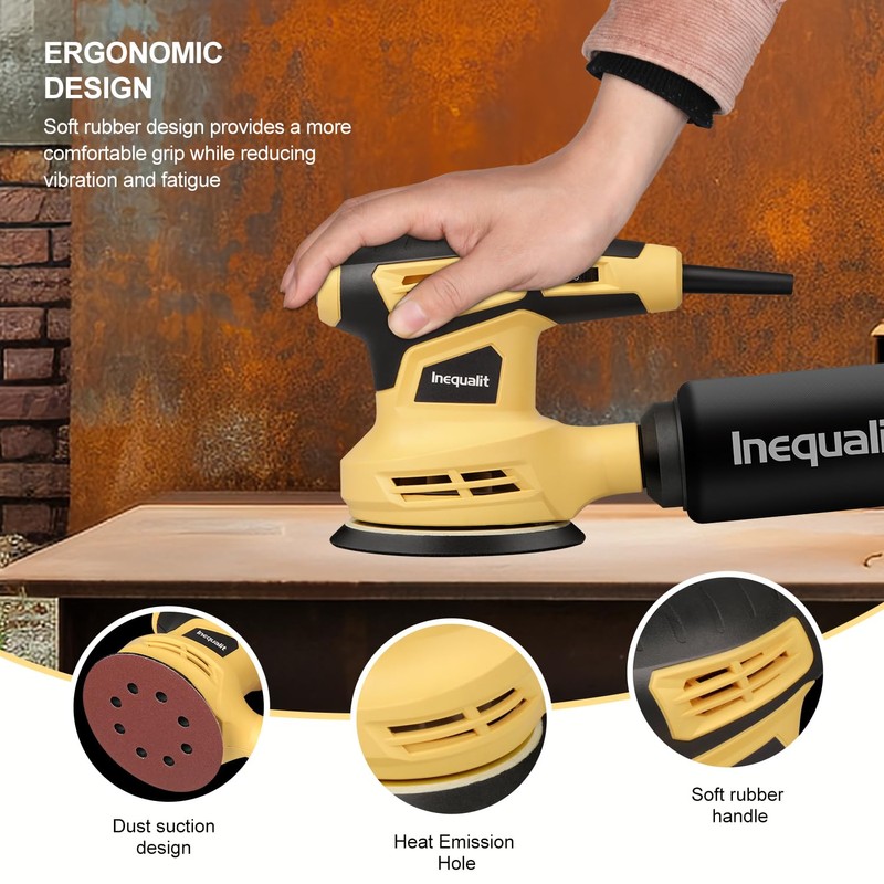 Inequalit Random Orbital Sander, 2.4Amp 5-Inch Corded Palm Sander, Max